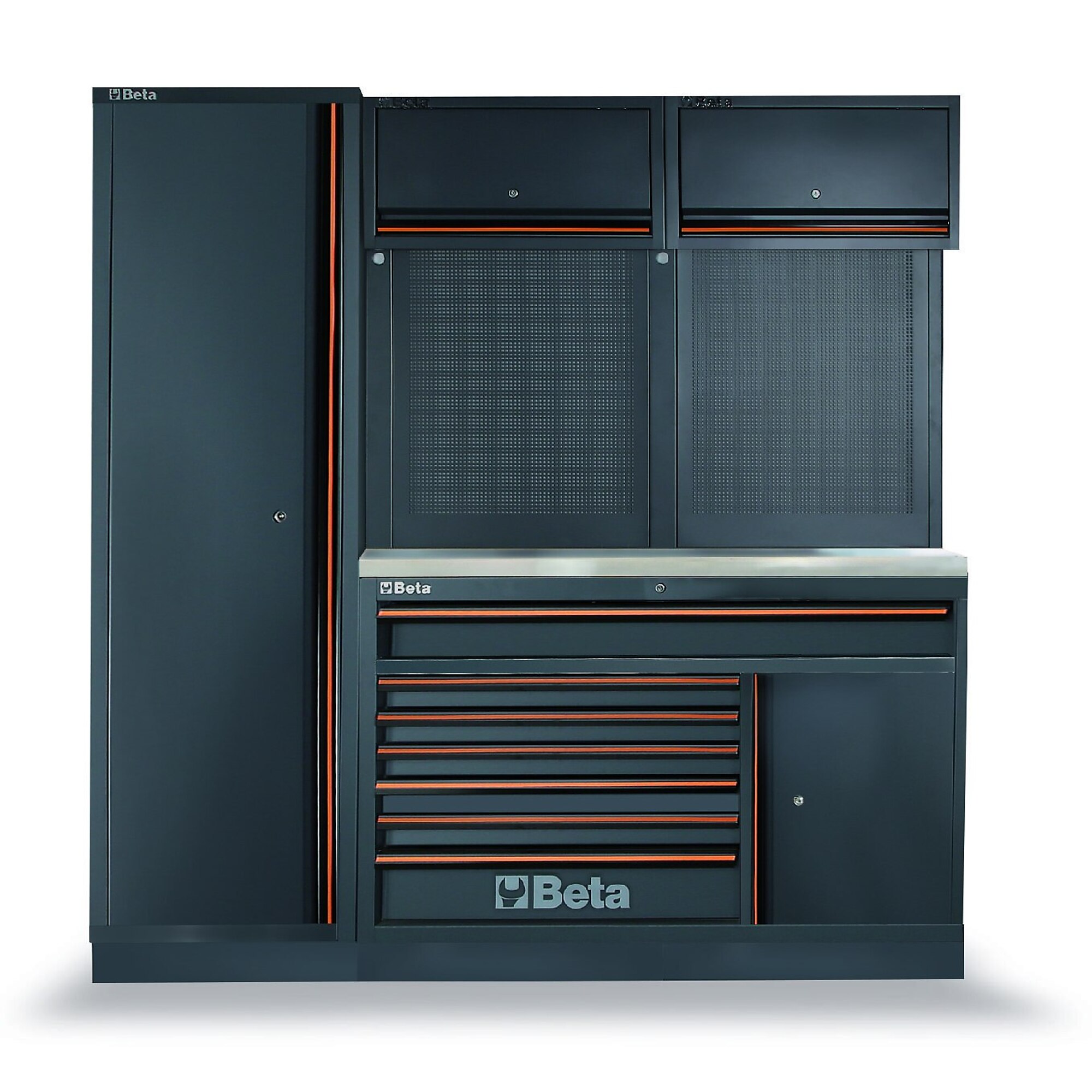 Beta, Garage Storage System with 7-Drawer Tool Chest, Width 77.19 in, Height 78.74 in, Depth 19.49 in, Model# C45PRO EX